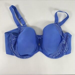 Elomi Bra Womens 44H Blue Lace Underwire Full Coverage Padded Support EL4383COR